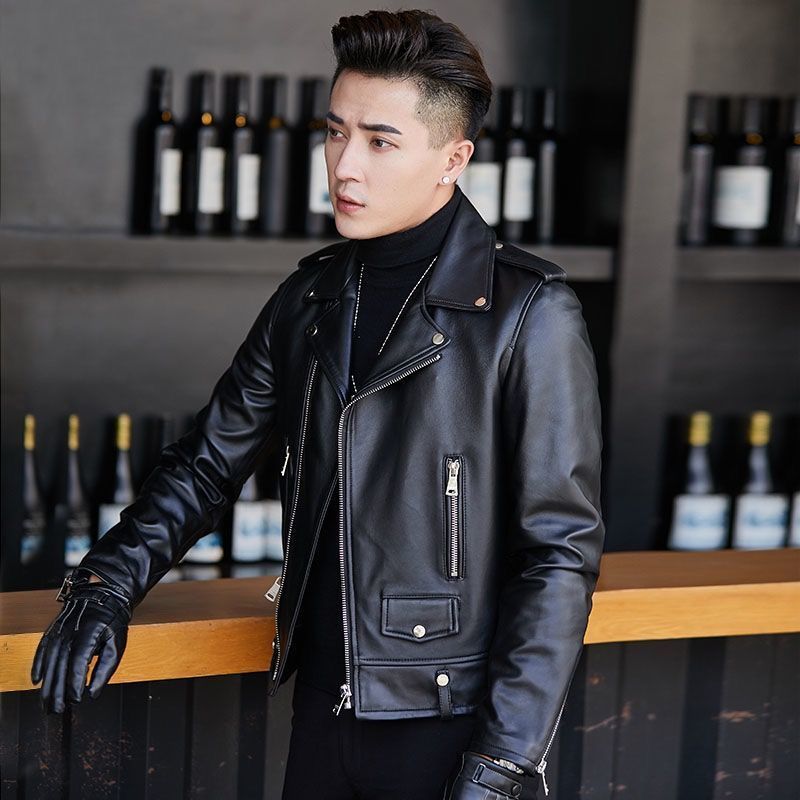Men’s Leather Motorcycle Jacket – Korean Style Sheepskin Look