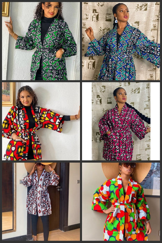 Autumn New Style Digital Printing Kimono Jacket with Belt & Pockets
