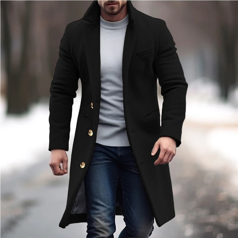 Winter Lapel Trench Coat – Fashion Single-Breasted Pocket Jacket for Men