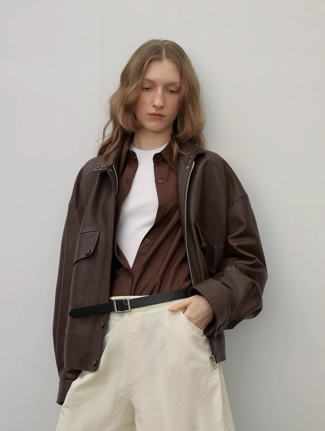 Brown Retro Sheep Leather Motorcycle Jacket – Women's Short "Loveless Muse"
