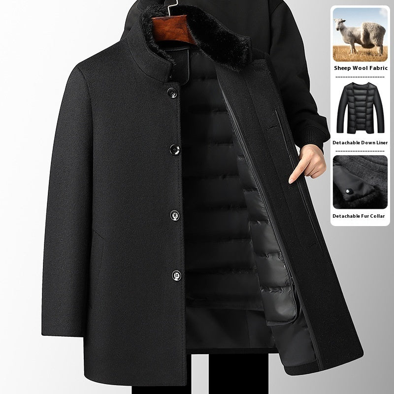 Men’s Wool Overcoat Thickened with Detachable Polyester Liner