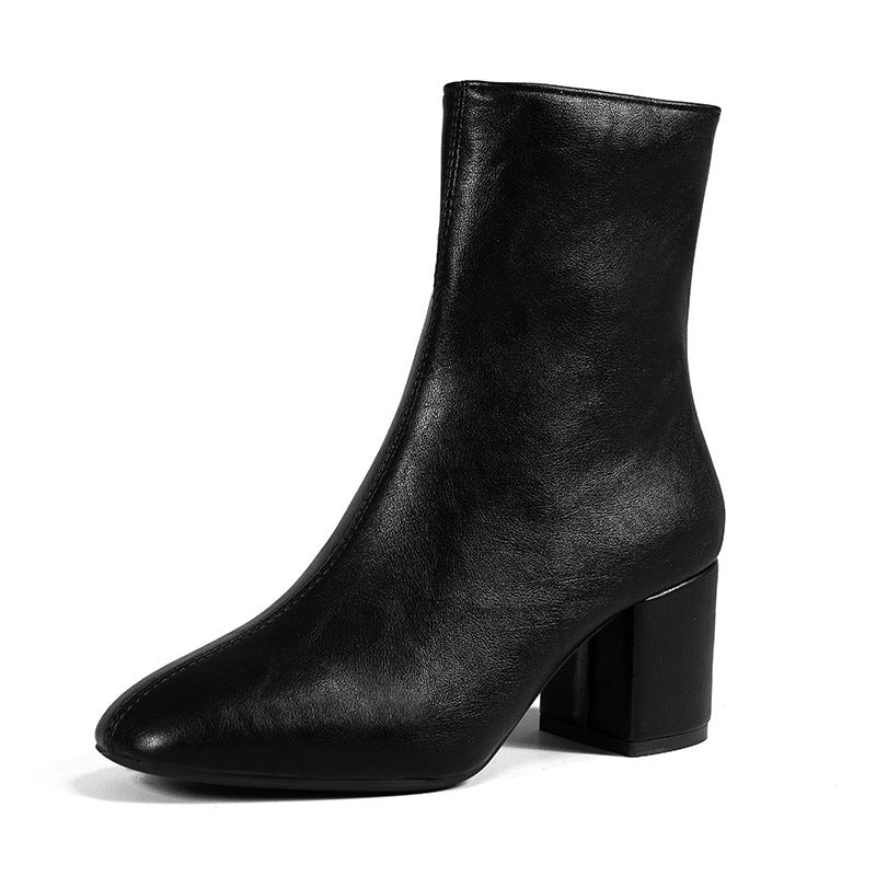 Women’s Chunky Heel Mid-Calf Boots – Pointed Toe, Side Zipper, Fashionable & Comfortable Shoes