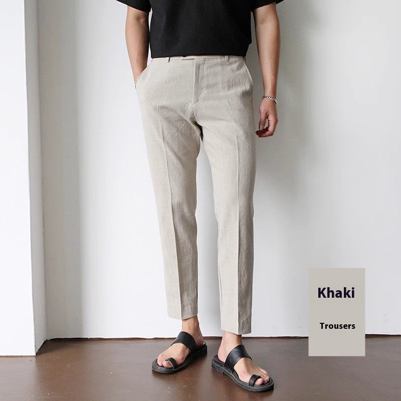 Men’s Cotton-Linen Cropped Trousers