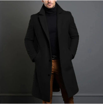 Winter Lapel Trench Coat – Fashion Single-Breasted Pocket Jacket for Men