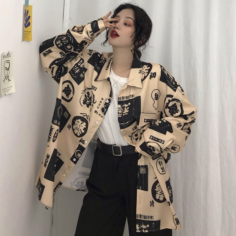 Women’s Harajuku Streetwear Graphic Shirt – Oversized, Trendy, Urban Fashion Top