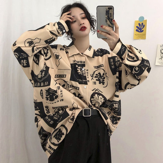 Women’s Harajuku Streetwear Graphic Shirt – Oversized, Trendy, Urban Fashion Top