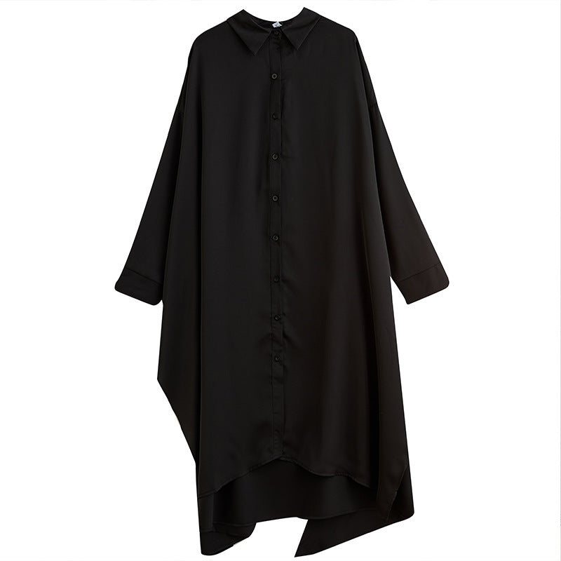 Oversized Long Shirt Dress with Side Slits – Retro Style