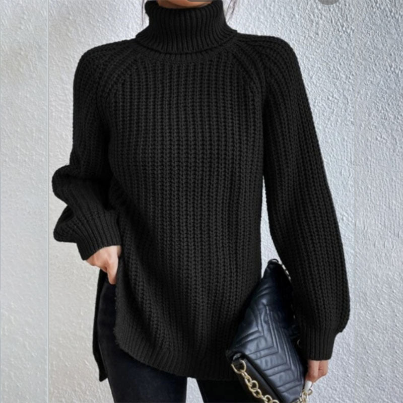 Women’s Turtleneck Pullover Sweater with Split Design