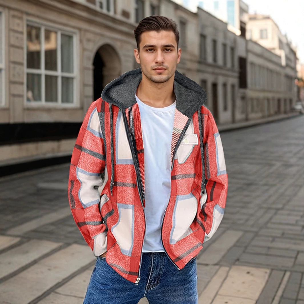 Men’s Flannel Hooded Zipper Jacket