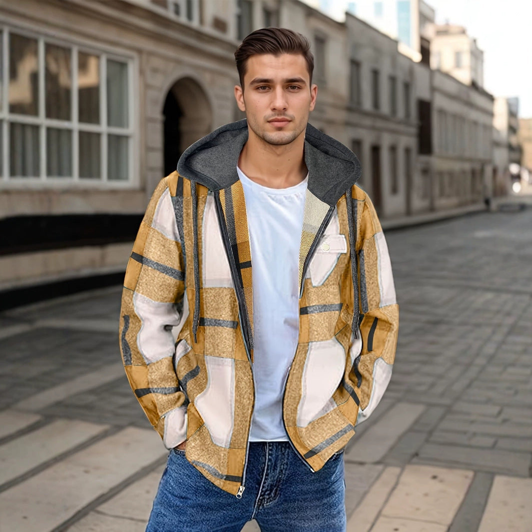 Men’s Flannel Hooded Zipper Jacket