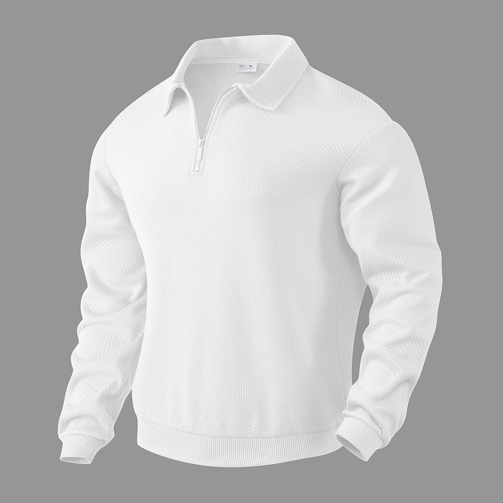 Men’s Lapel Jacquard Half-Zipper Sweatshirt – Solid Color, Long Sleeve Fashion Top