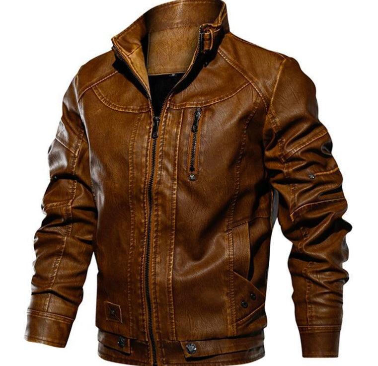 Men’s PU Leather Jacket – Zipper Closure, Hoodless