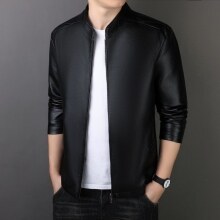 Men’s PU Leather Jacket – Loose Fit, Medium Length