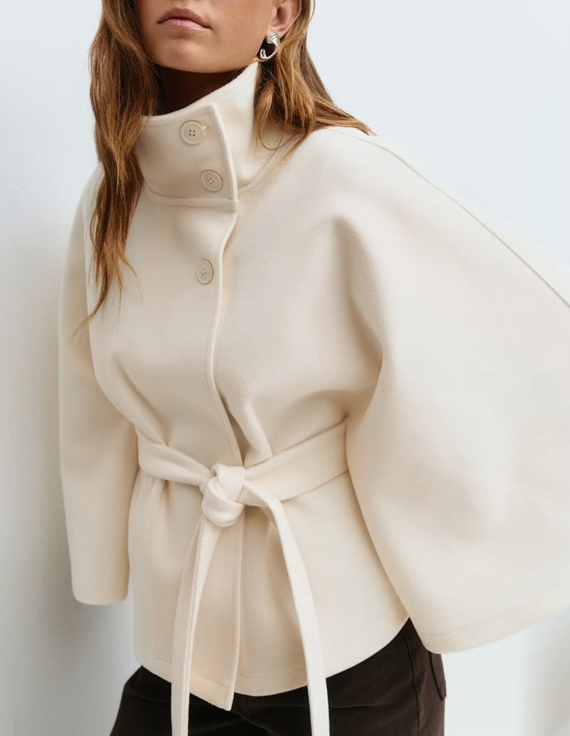 Women’s Winter High-Neck Belted Batwing Coat