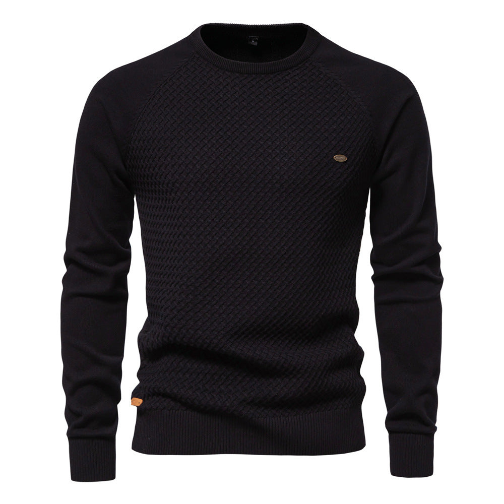 Autumn & Winter Cotton Men’s Sweater Pullover – Solid Color Raglan Sleeve
