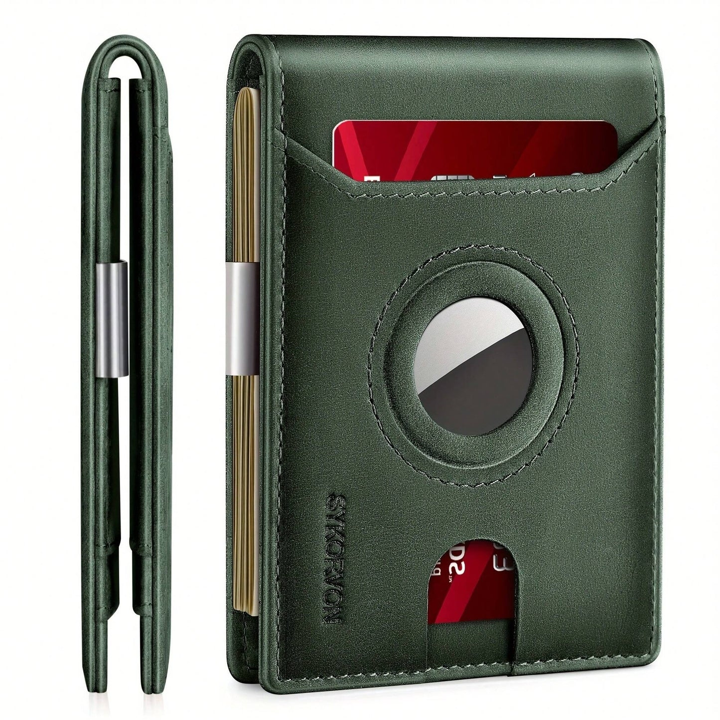 Men’s Minimalist Leather Wallet with AirTag Holder – Slim RFID Blocking Bifold Holds Up to 11 Cards (AirTag Not Included)