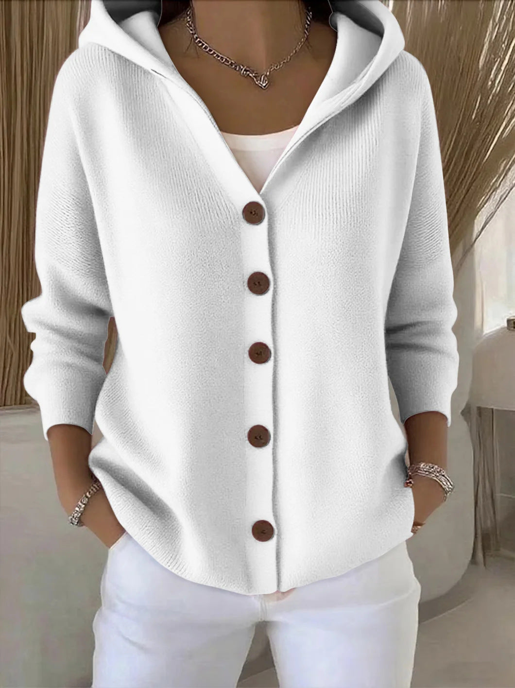 Hooded Knitted Cardigan – Casual Long Sleeve Sweater for Autumn & Winter