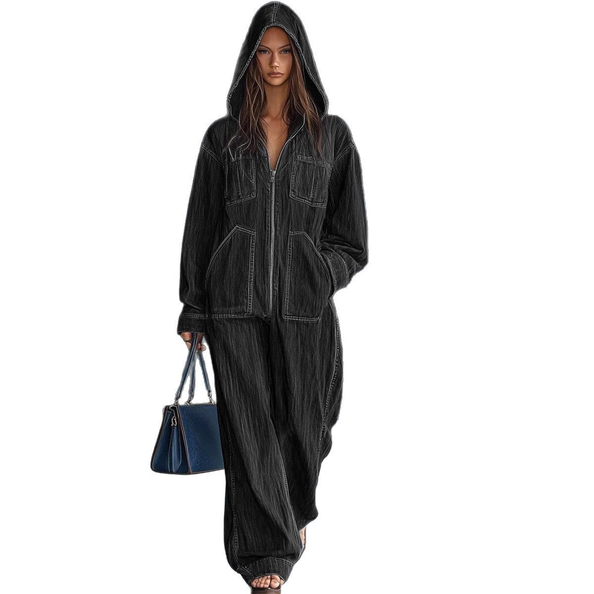 European & American Style Women’s Hooded Denim Overall