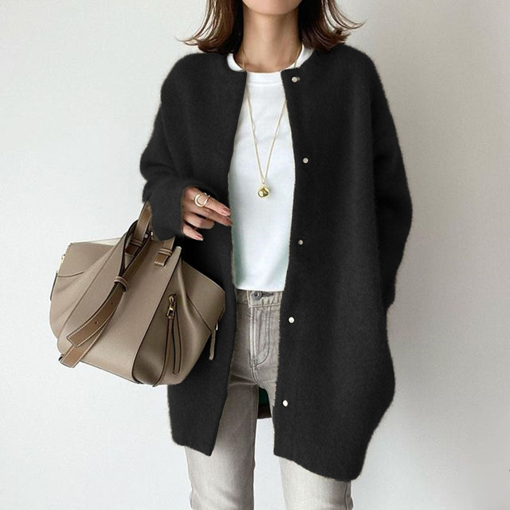 Women’s Single Breasted Knit Cardigan – Solid Color Casual Jacket for Autumn & Spring