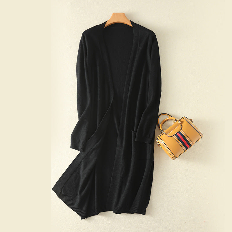 Mid-Length Loose-Fit Knitted Sweater Jacket – Commuting Style