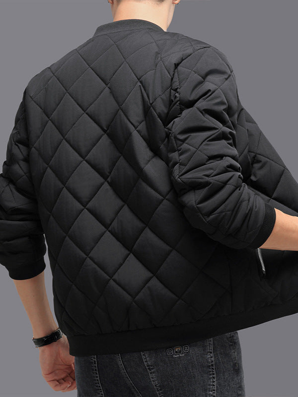 Men’s Thickened Rhombic Stitch Cotton Baseball Jacket
