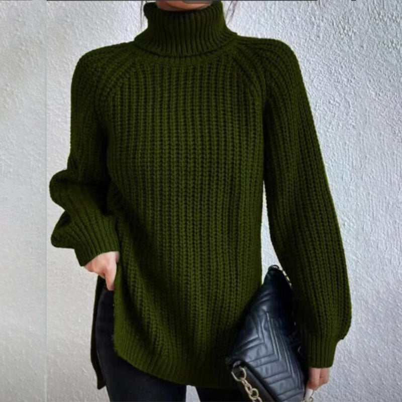 Women’s Turtleneck Pullover Sweater with Split Design