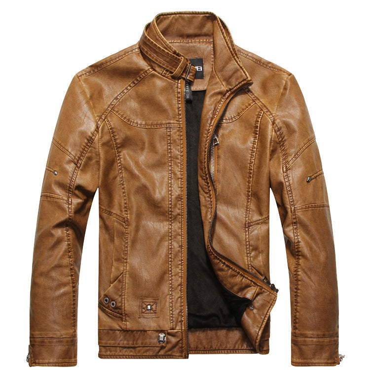 Men’s PU Leather Jacket – Zipper Closure, Hoodless