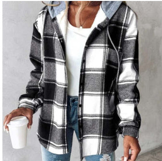 Plaid Hooded Jacket – Fashion Casual Button Pocket Coat for Autumn & Winter