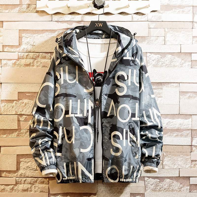 Men’s Casual Streetwear Hooded Coat – Printed Design, Lightweight Urban Outerwear