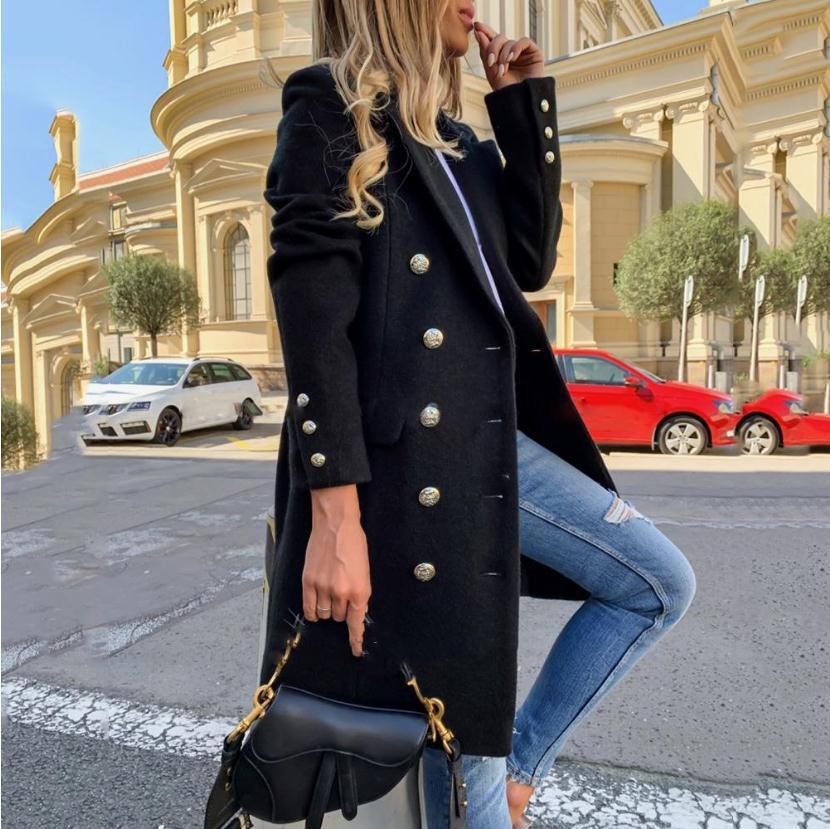 Women’s Woolen Lapel Jacket – Double-Breasted, Casual Trench, Mid-Length Fall/Winter Coat
