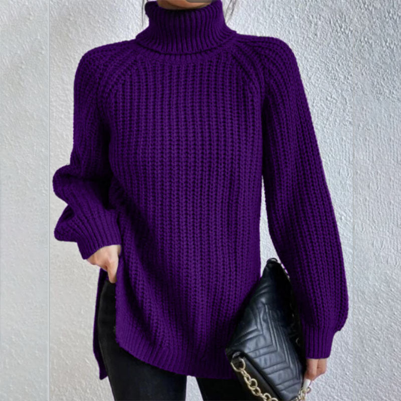 Women’s Turtleneck Pullover Sweater with Split Design