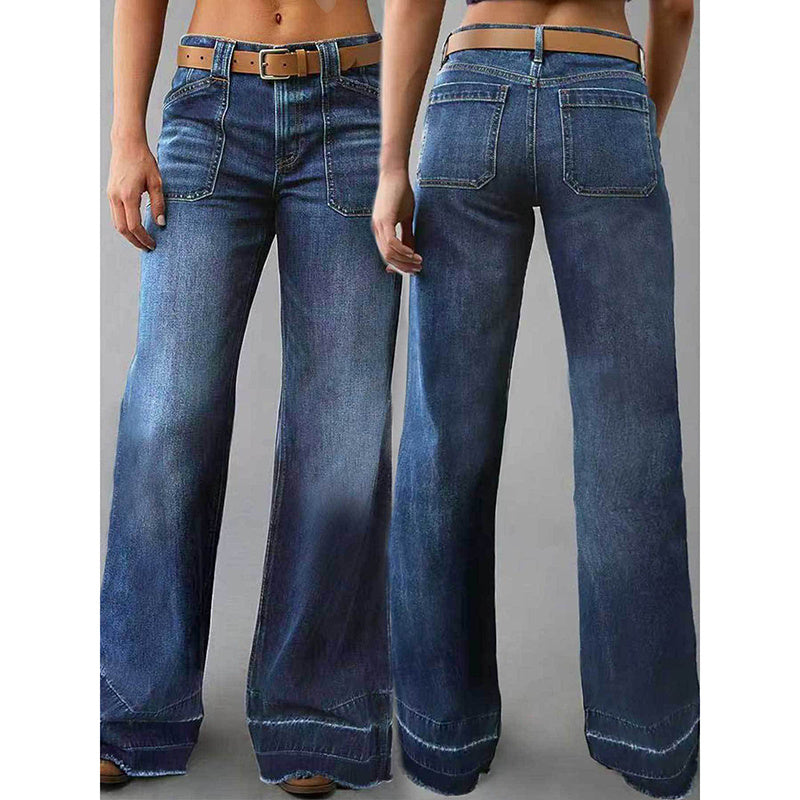Women’s High-Waisted Wide Leg Straight Denim Jeans – No Belt, Vintage Comfort