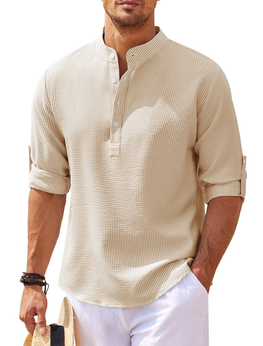 Men’s Casual Long Sleeve Stand Collar Shirt