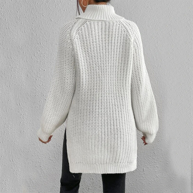 Women’s Turtleneck Pullover Sweater with Split Design