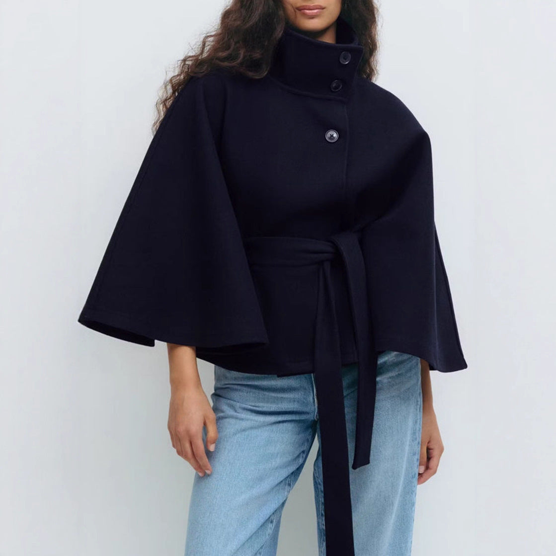 Women’s Winter High-Neck Belted Batwing Coat