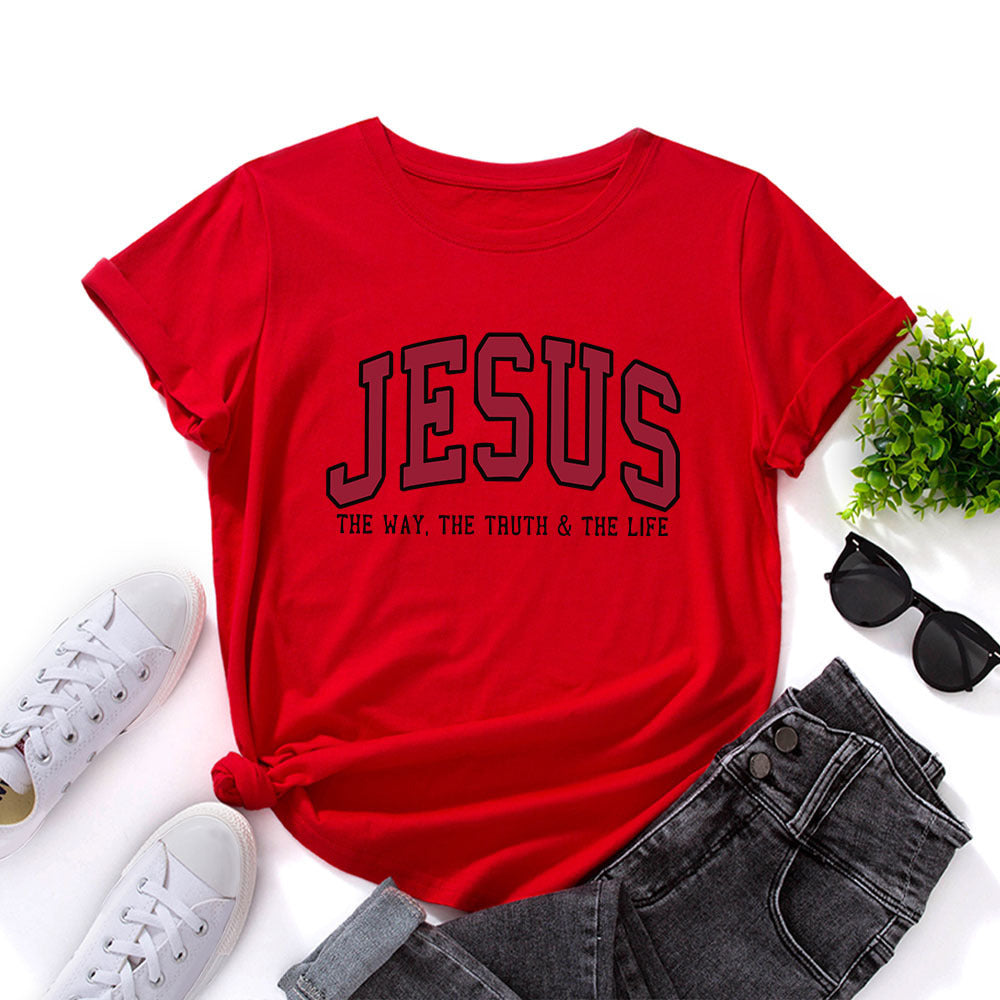 Women’s “JESUS” Printed Loose Fit Cotton T-Shirt – Casual Faith Graphic Tee