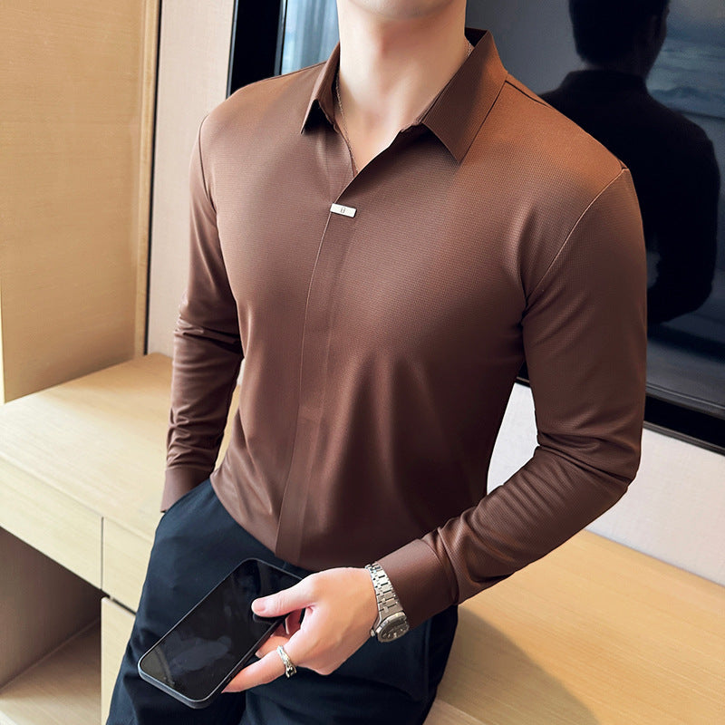 Men’s V-Neck Drape Sweater – Ironing-Free Long Sleeve Cotton Blend