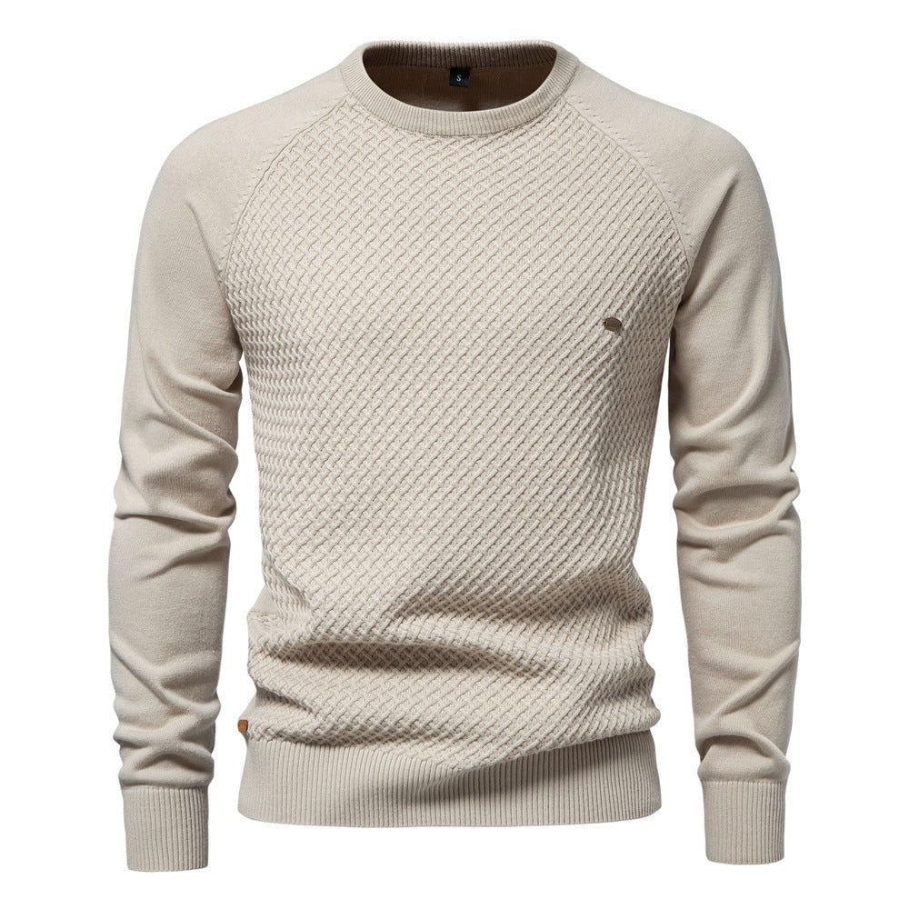Autumn & Winter Cotton Men’s Sweater Pullover – Solid Color Raglan Sleeve