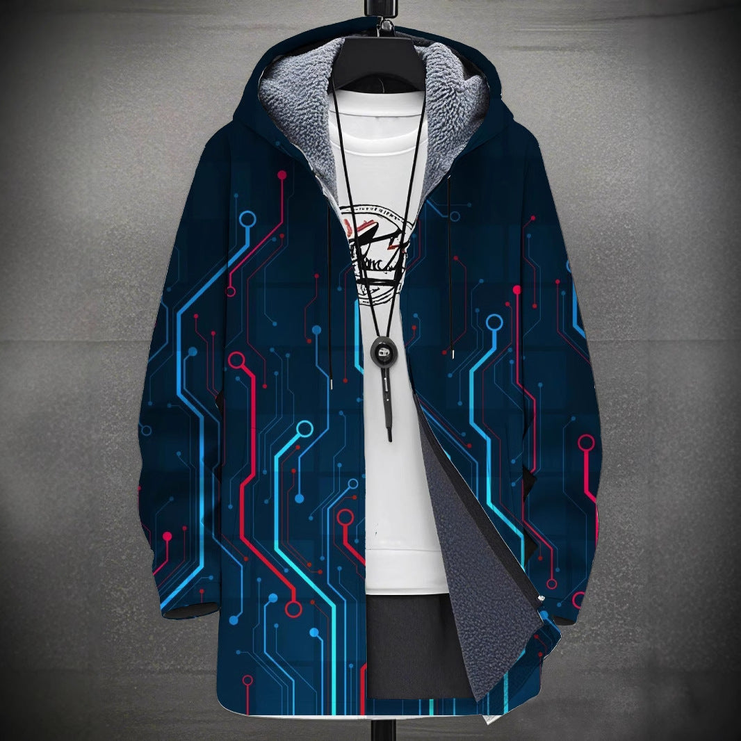 Digital Printing Plus Velvet Men’s Casual Jacket – Stylish & Comfortable Outerwear