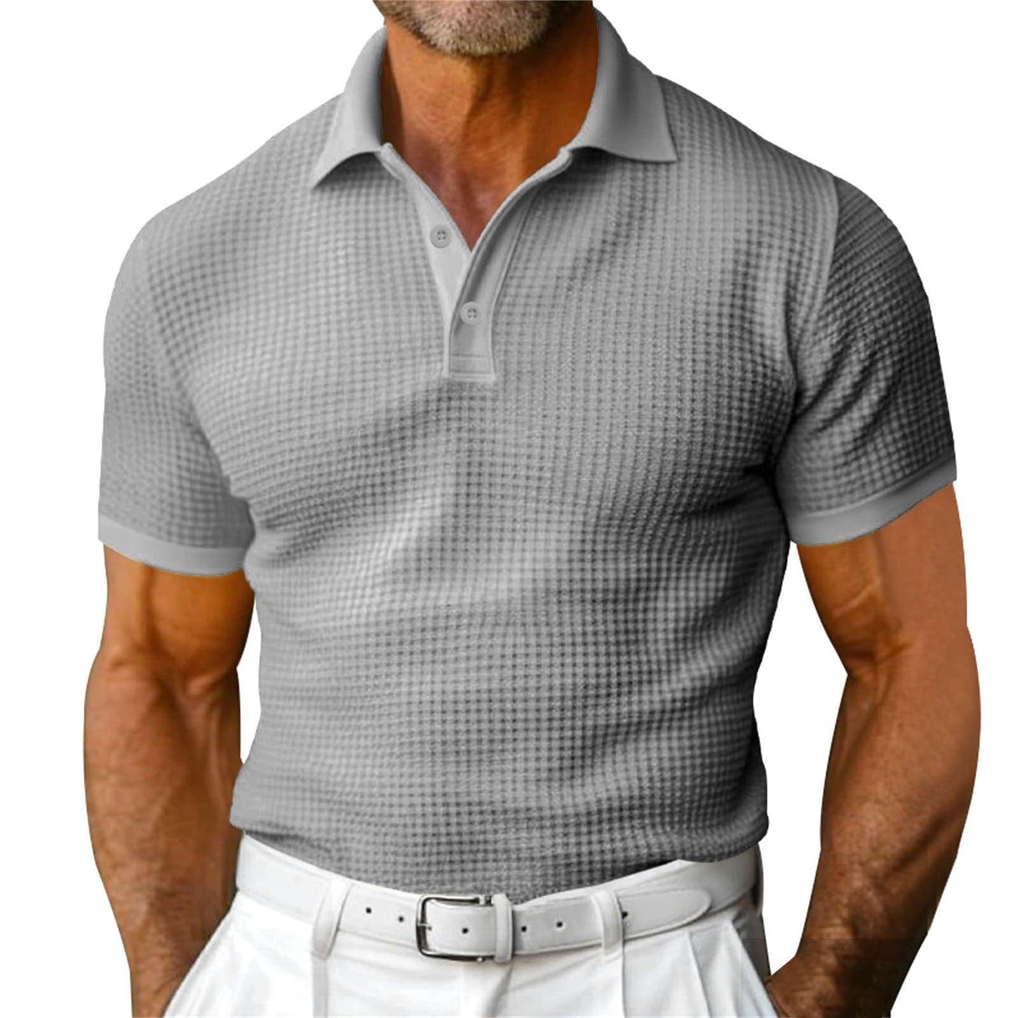 Men’s Waffle Knit Short Sleeve Polo Shirt – Casual Summer Lapel Top