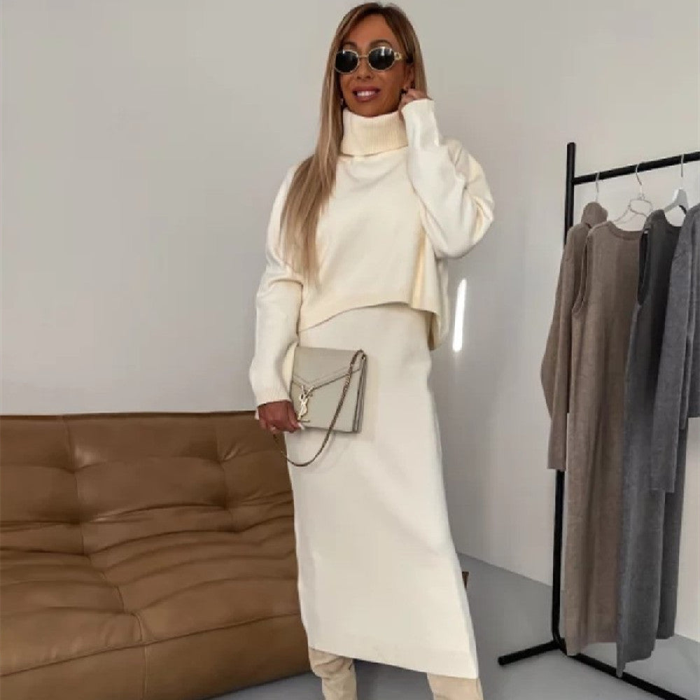 2-Piece Women’s Winter Sweater Set – Turtleneck Pullover & Sleeveless Long Dress
