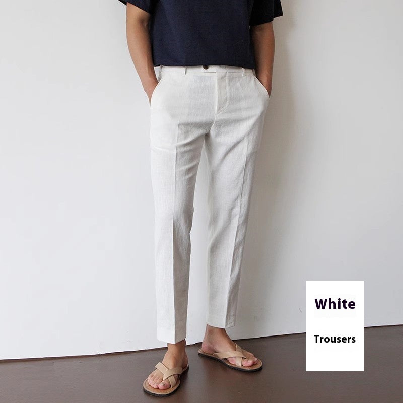 Men’s Cotton-Linen Cropped Trousers