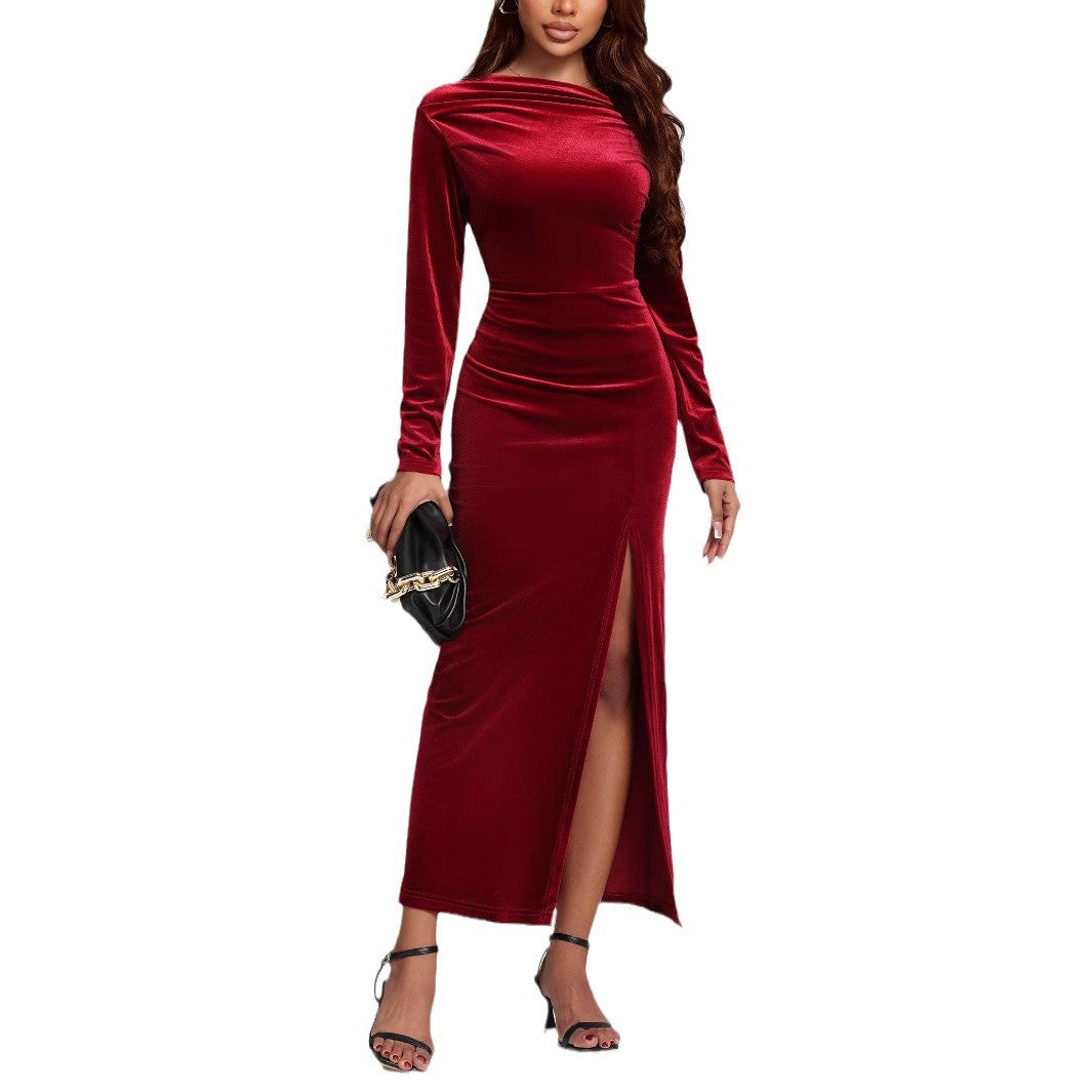 Women’s Formal Slit Pleuche Dress