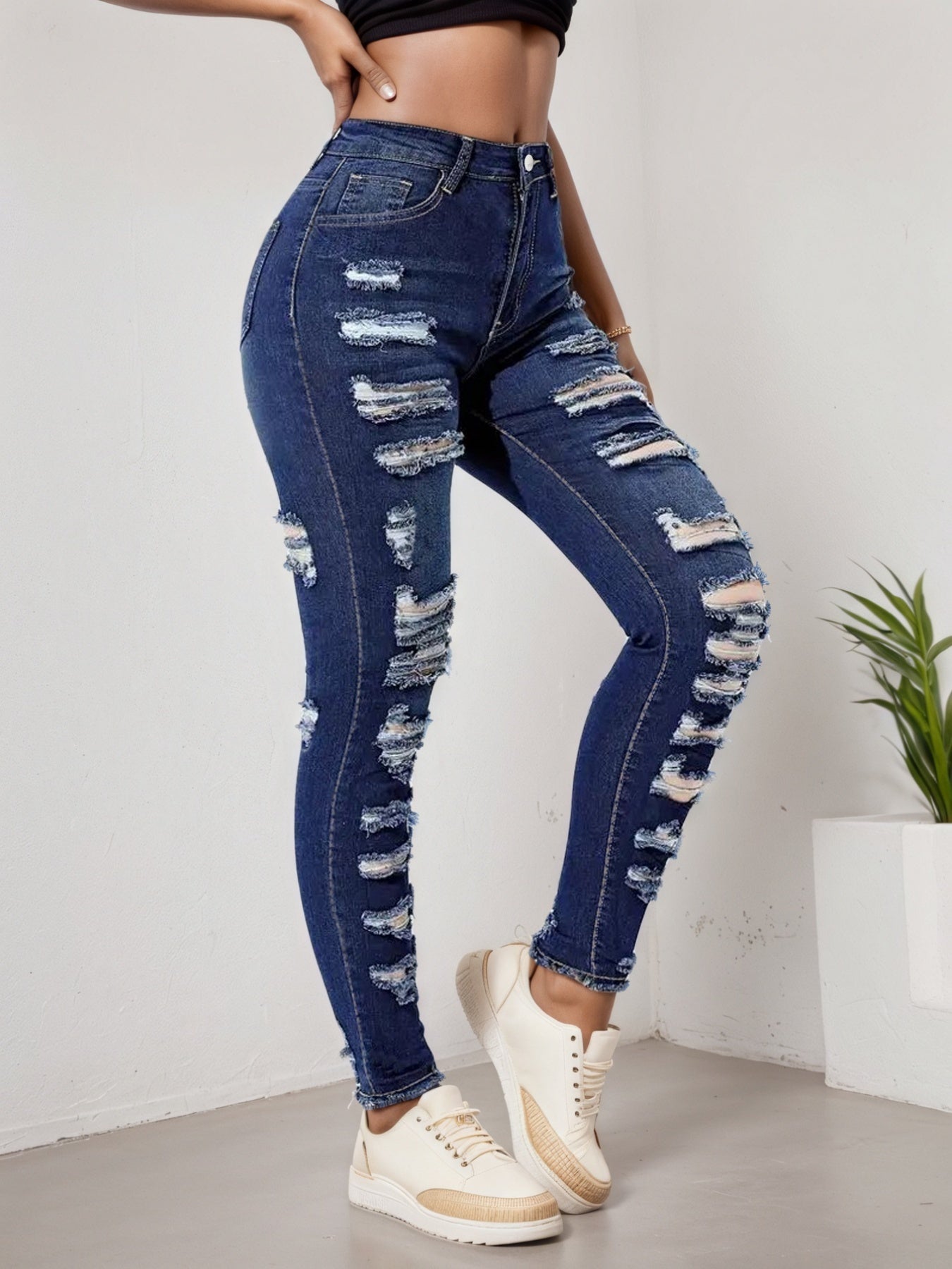 High Stretch Ripped Cropped Jeans – Versatile Women’s Style