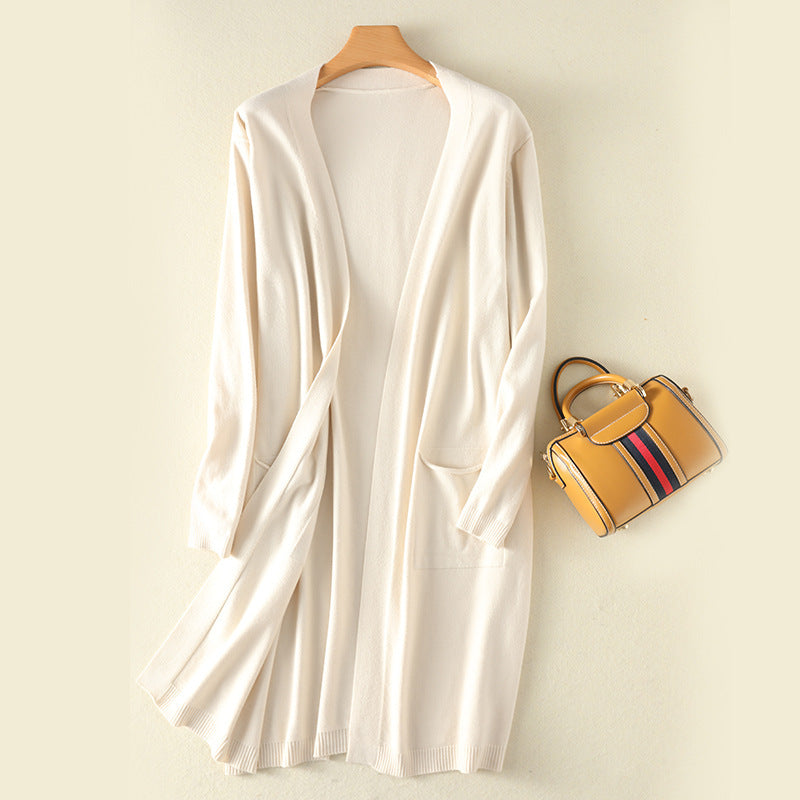 Mid-Length Loose-Fit Knitted Sweater Jacket – Commuting Style