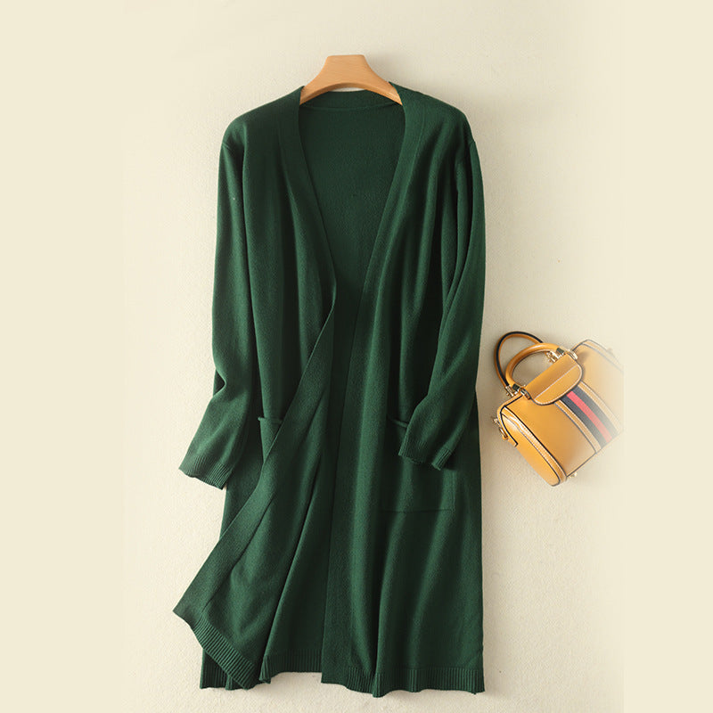 Mid-Length Loose-Fit Knitted Sweater Jacket – Commuting Style