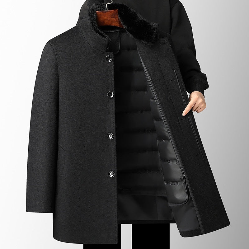 Men’s Wool Overcoat Thickened with Detachable Polyester Liner