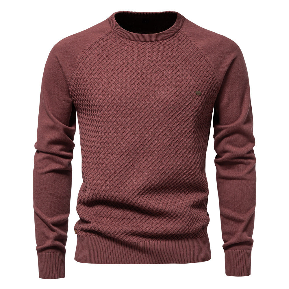 Autumn & Winter Cotton Men’s Sweater Pullover – Solid Color Raglan Sleeve