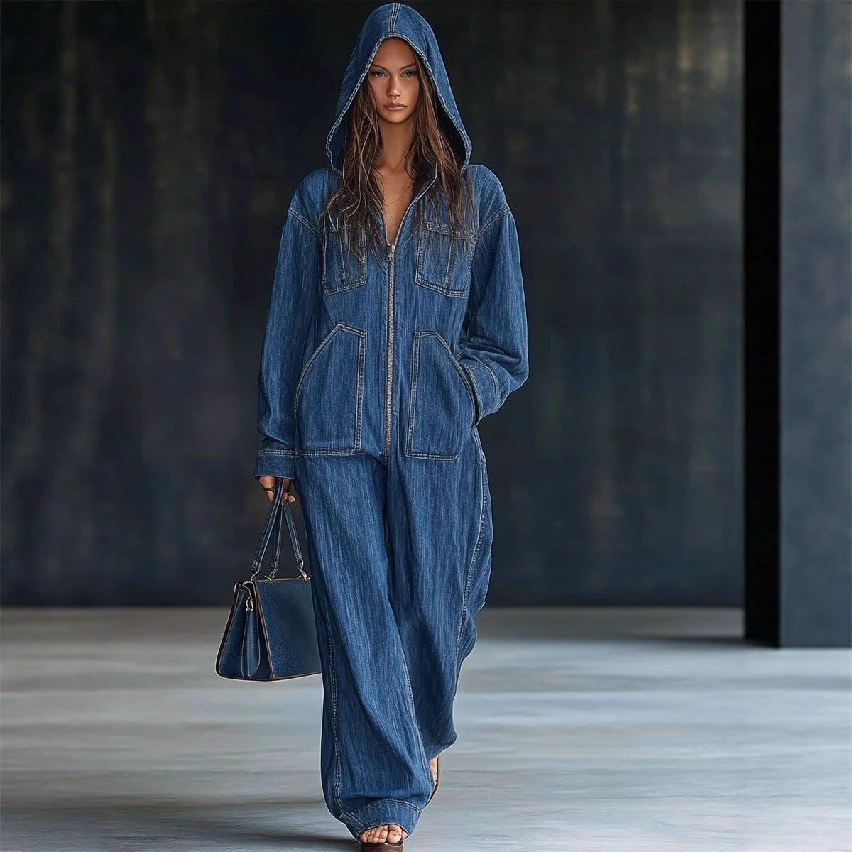 European & American Style Women’s Hooded Denim Overall