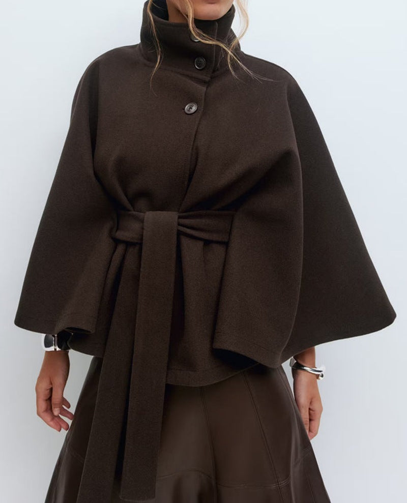 Women’s Winter High-Neck Belted Batwing Coat